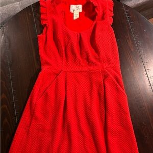 Tabitha Bright Red Textured Ruffle Shoulder Dress